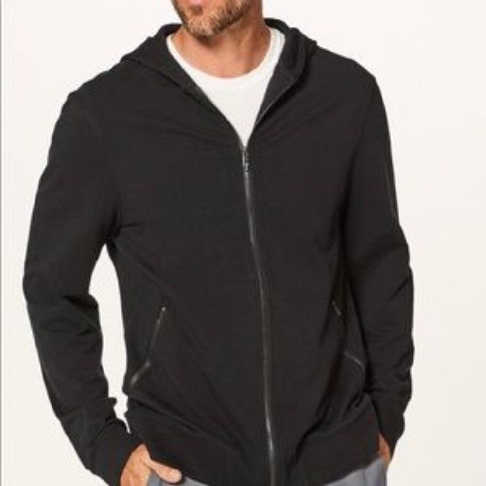 Lululemon Men's Black Cross Cut Front Zip Hoodie Size Medium Relaxed Gorpcore
